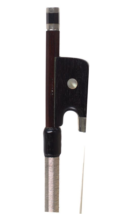 A nickel-mounted cello bow, stamped Tourte