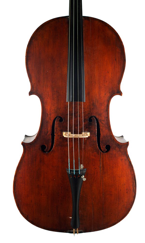 A cello, labelled Charotte-Millot eleve d'Aldric