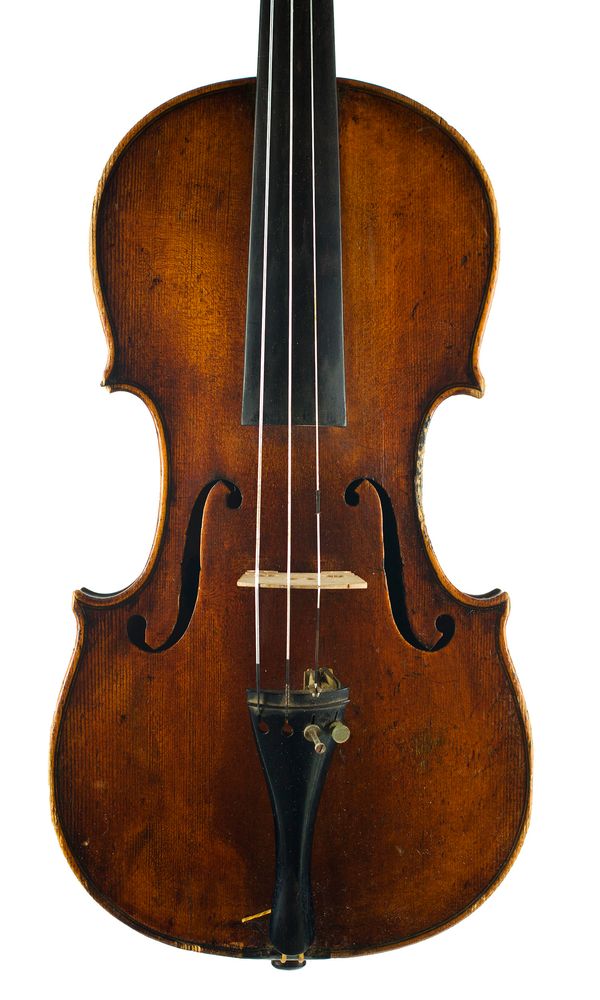 A violin, labelled Antonius Stradivarius Cremonensis