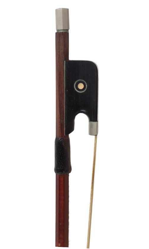 A nickel-mounted viola bow branded L. Morizot