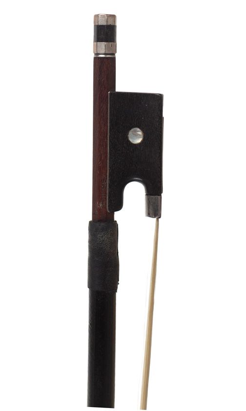 A silver-mounted violin bow, branded Suess