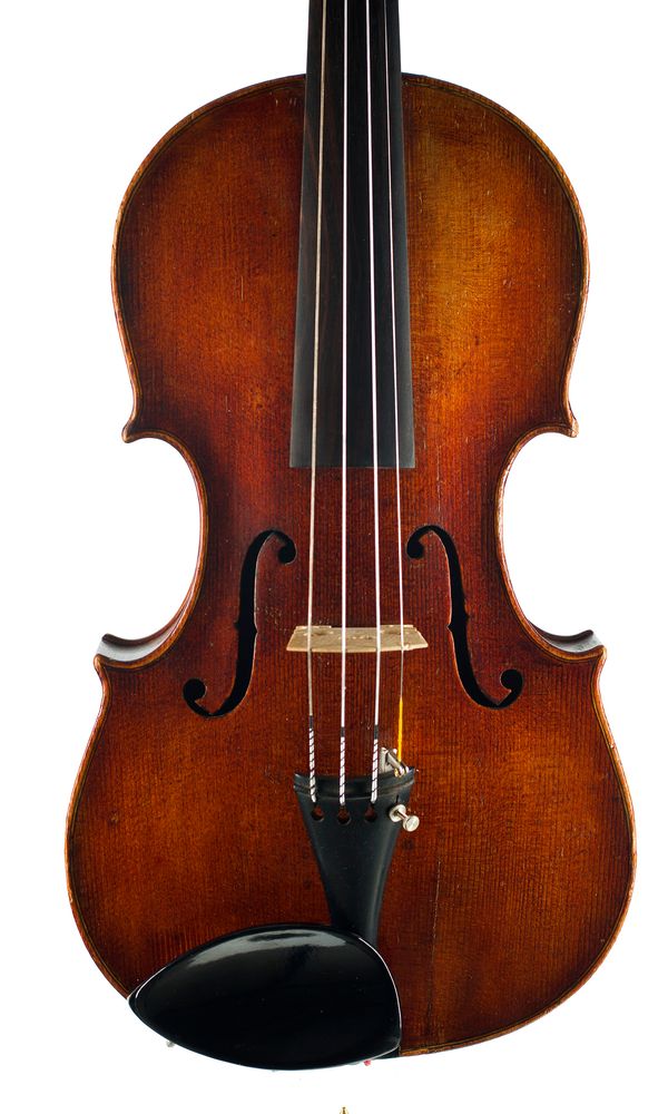 A violin, labelled Nicolaus Amatus