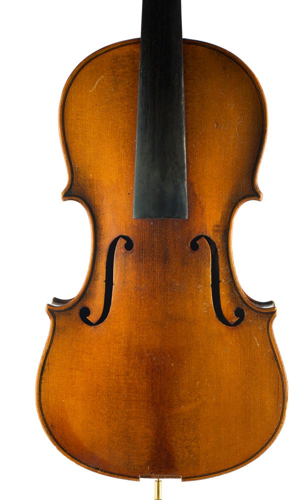 A violin, labelled Schuster