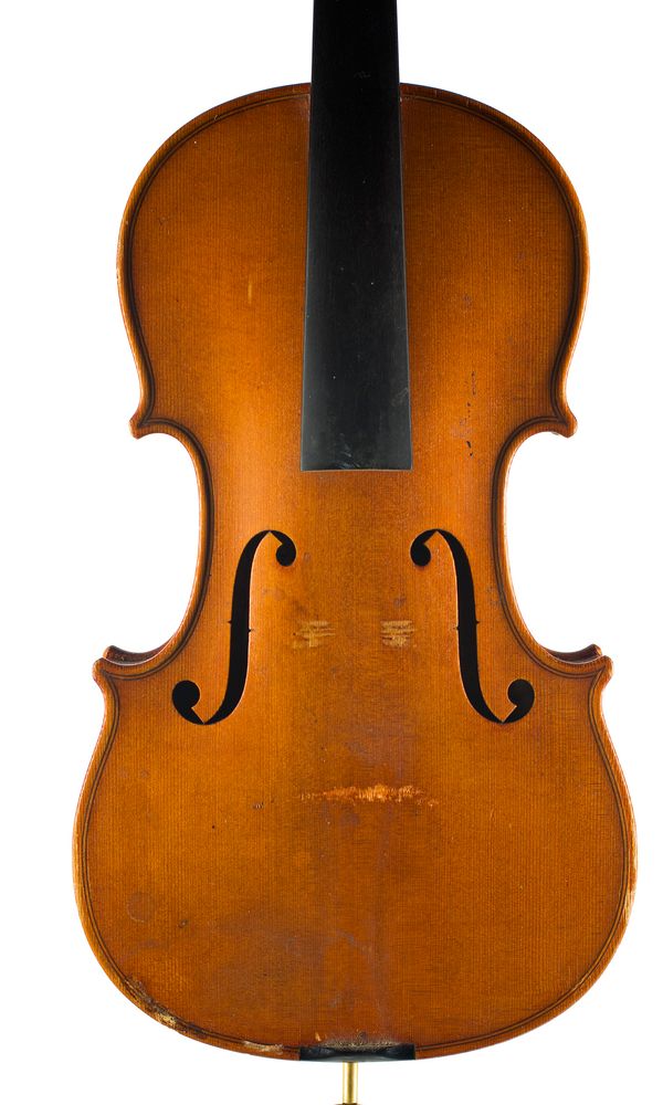 A violin, labelled Oscar Erich Heinel