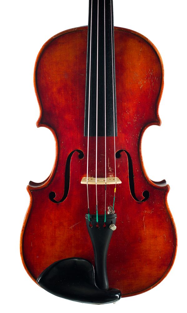 A violin, labelled Copy of Antonius Stradiuarius