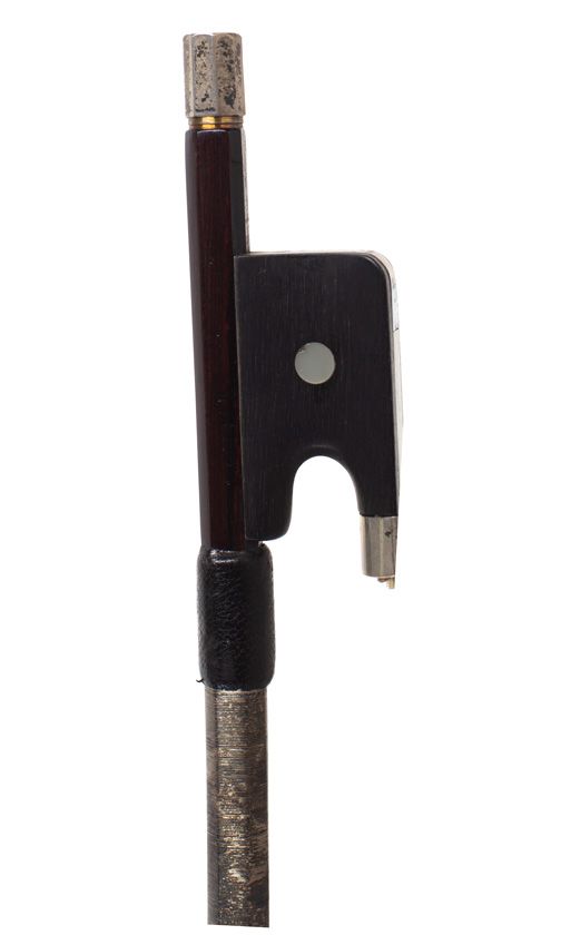 A silver-mounted cello bow by Lawrence Cocker