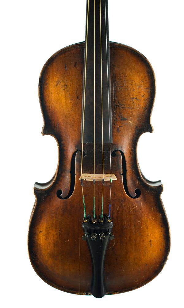 A half-sized violin, labelled Copy of Stainer
