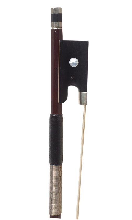 A nickel-mounted violin bow, stamped Tourte