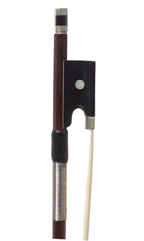 A nickel-mounted violin bow, unstamped