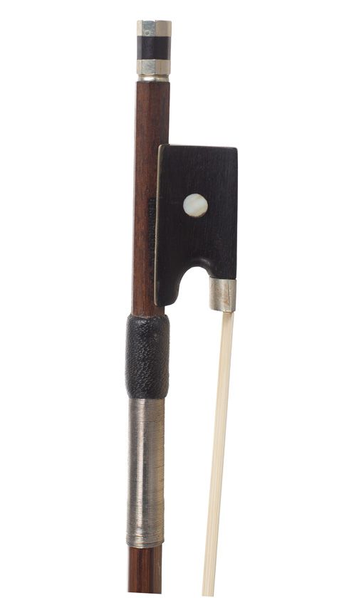 A nickel-mounted violin bow, stamped Otto A. Hoyer Pariser