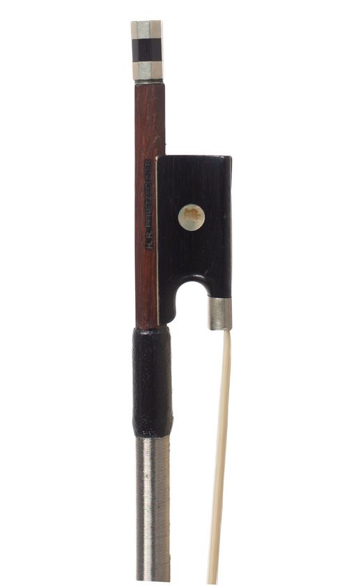 A nickel-mounted violin bow, stamped H. R. Pfretzschner