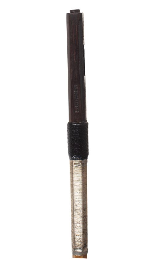 An unmounted violin bow branded Lawrence Cocker