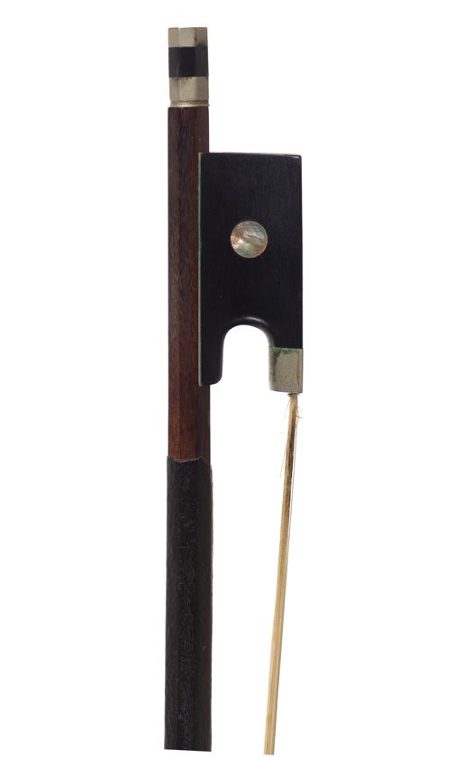 A nickel-mounted violin bow, unstamped