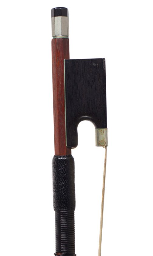 A nickel-mounted three quarter size violin bow