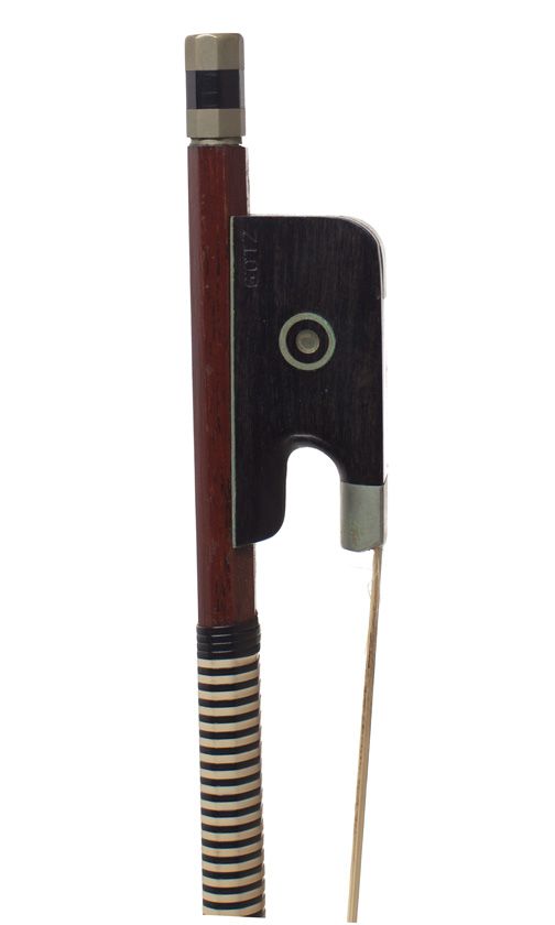 A nickel-mounted cello bow, stamped Götz