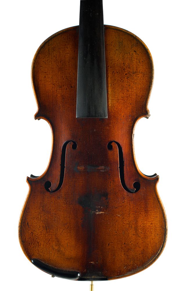 A violin, labelled Antonius Stradivarius Cremonnfis over 100 years old