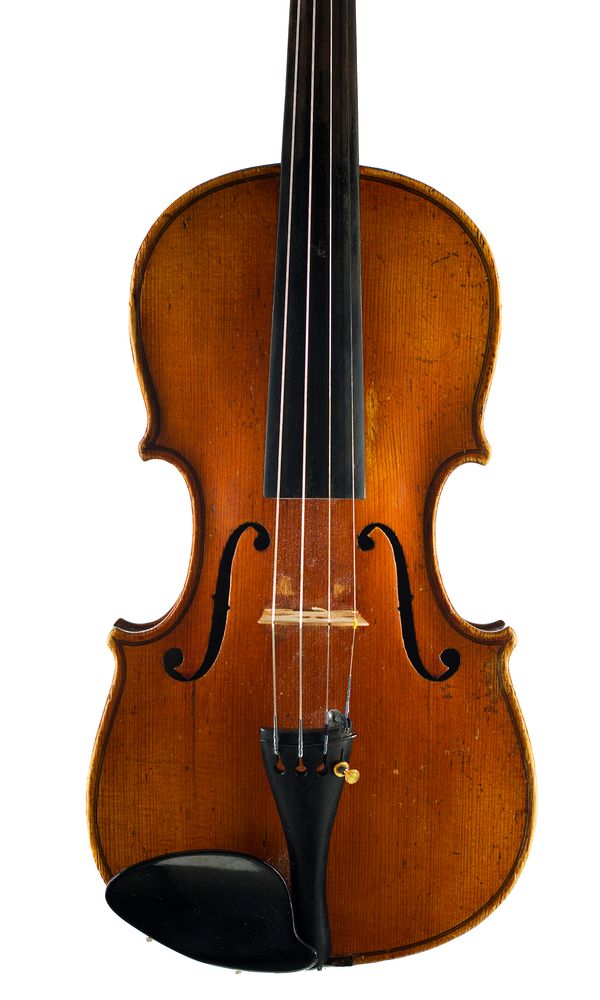 A three-quarter sized violin, labelled Copy of Antonius Stradiuarius