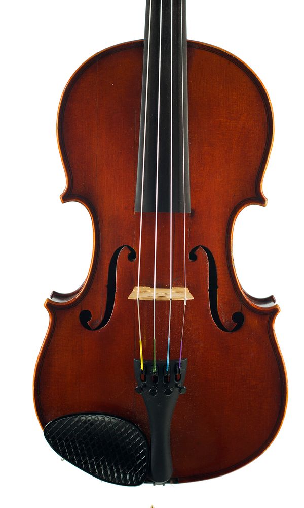 A violin, labelled Buthod Luthier