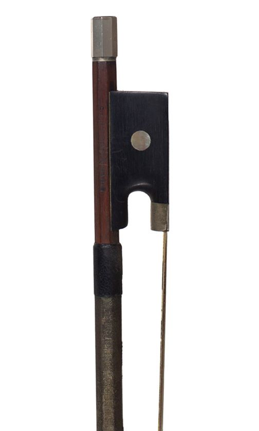 A nickel-mounted violin bow, Mirecourt, circa 1900