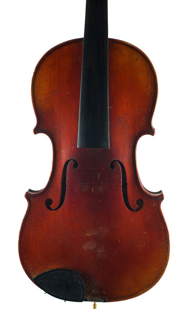 A violin, labelled Copie de Antonius Stradivarius