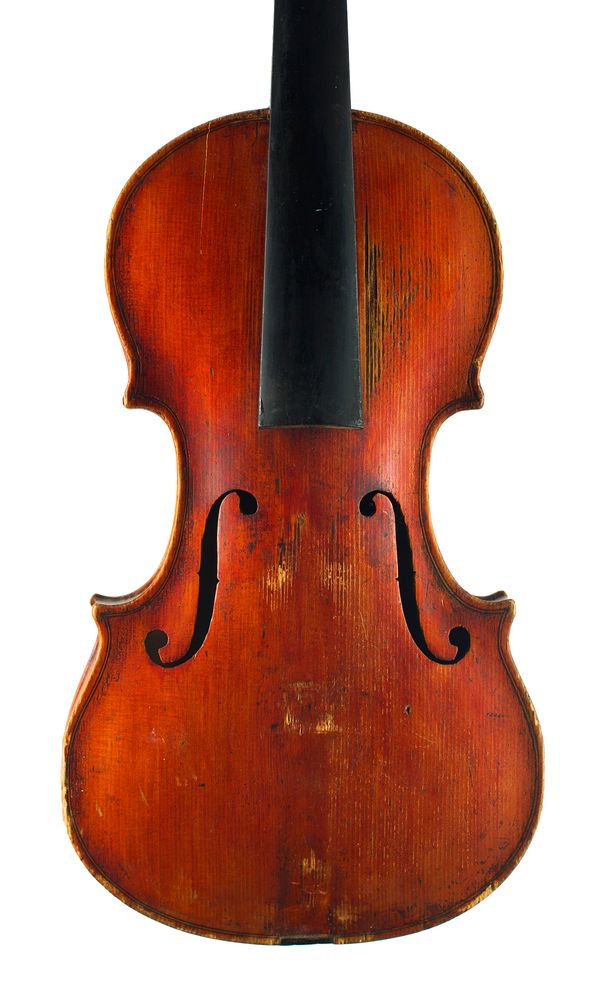 A violin, labelled Made by W. M. McWilliams