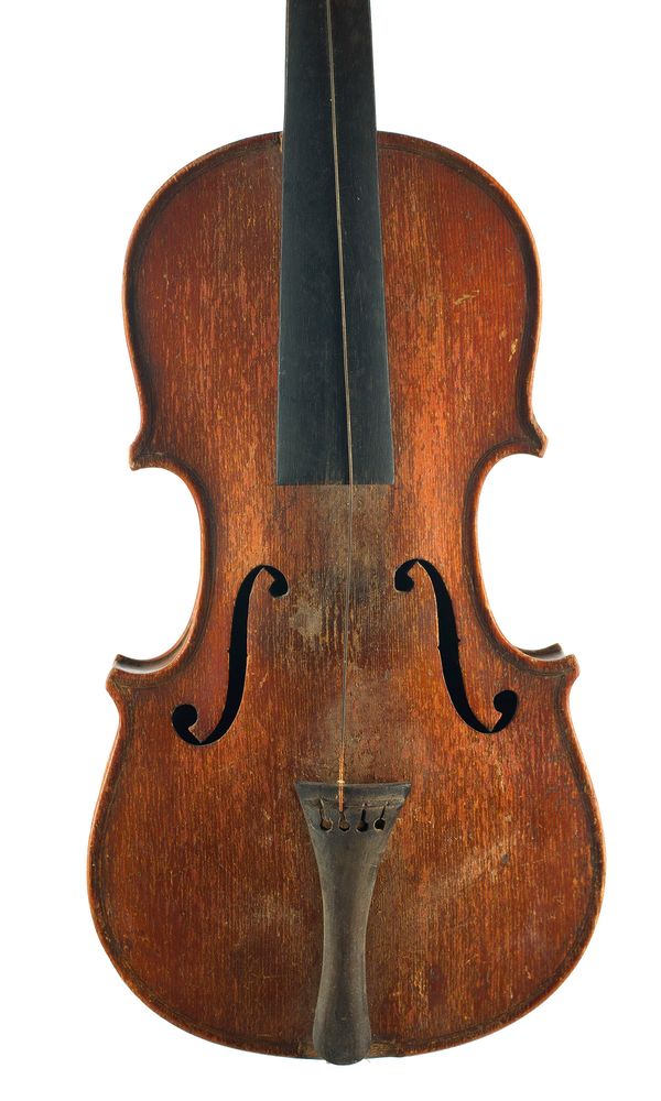 A half-sized violin, labelled Antonius Stradivarius