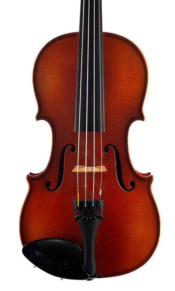 A three-quarter violin labelled Karl Hoffener