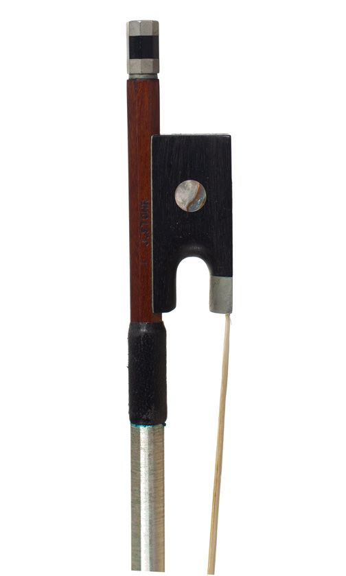 A nickel-mounted violin bow, stamped  J. Stohr