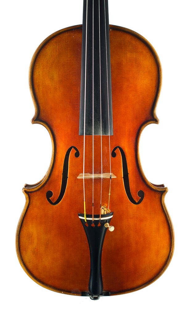 A violin, labelled Wang Zhiguo