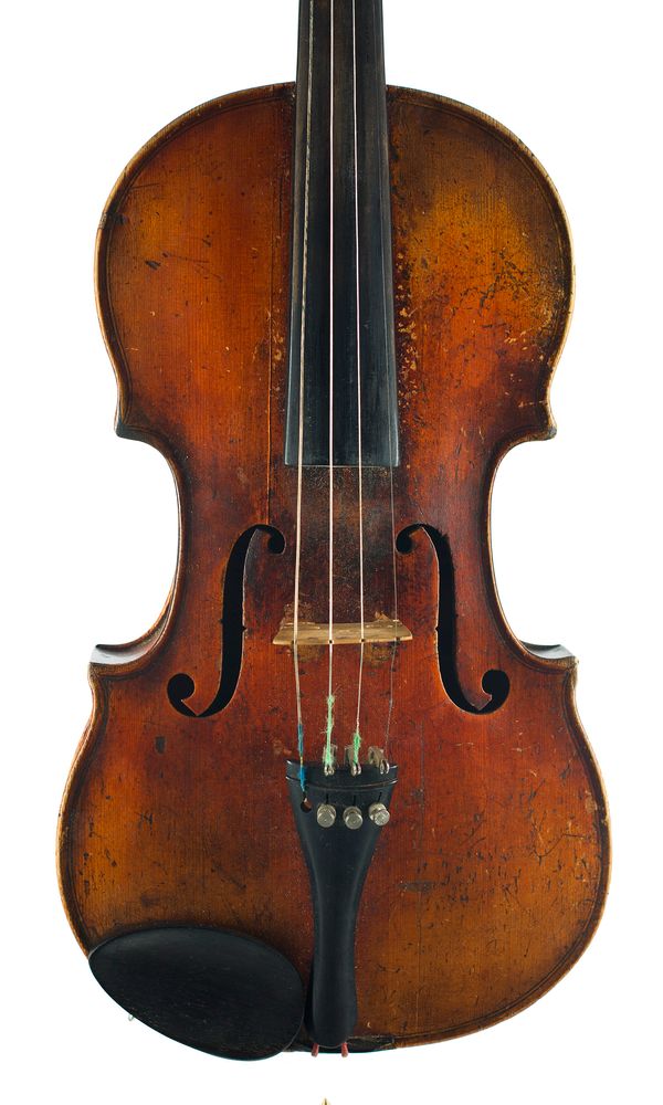 A violin, labelled Antonius Stradivarius Cremonensis