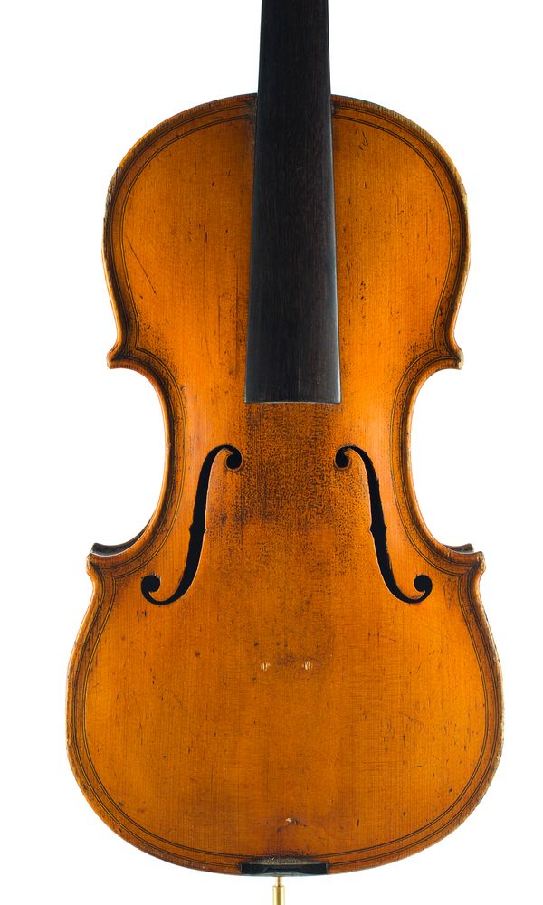 A violin, labelled The Victor Violin 1889