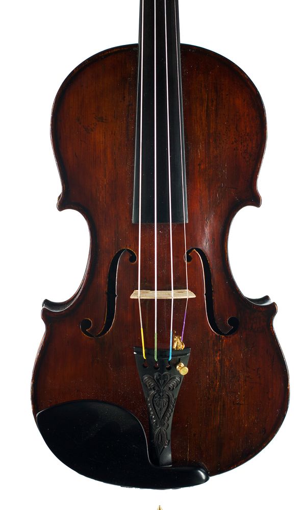 A violin, labelled Hill & Son