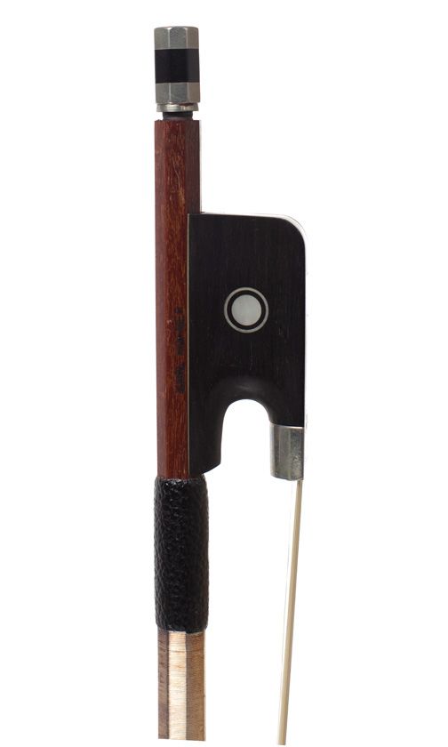 A nickel-mounted cello bow, stamped Karl Hofner