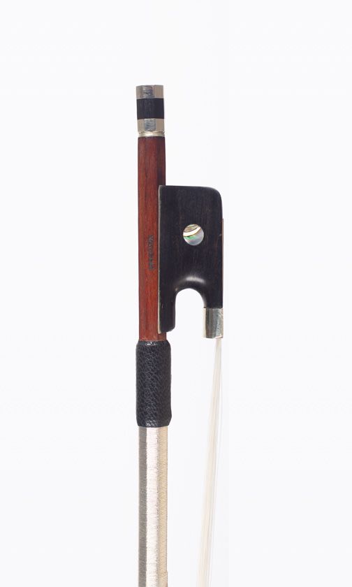 A nickel-mounted violin bow by Louis Bazin, Mirecourt
