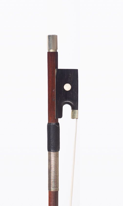 A nickel-mounted violin bow, Workshop of Bazin, Mirecourt
