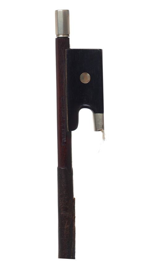 A nickel-mounted violin bow, stamped