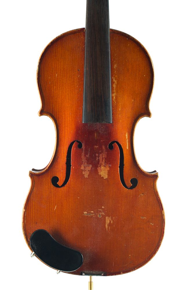 A half-sized violin, labelled Le Parisien, J.T.L.