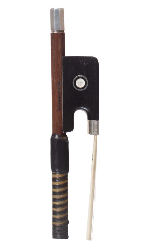 A silver-mounted cello bow, branded W. E. Hill & Sons