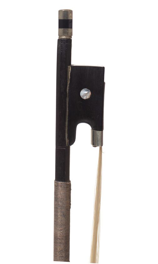 A nickel-mounted violin bow, unstamped