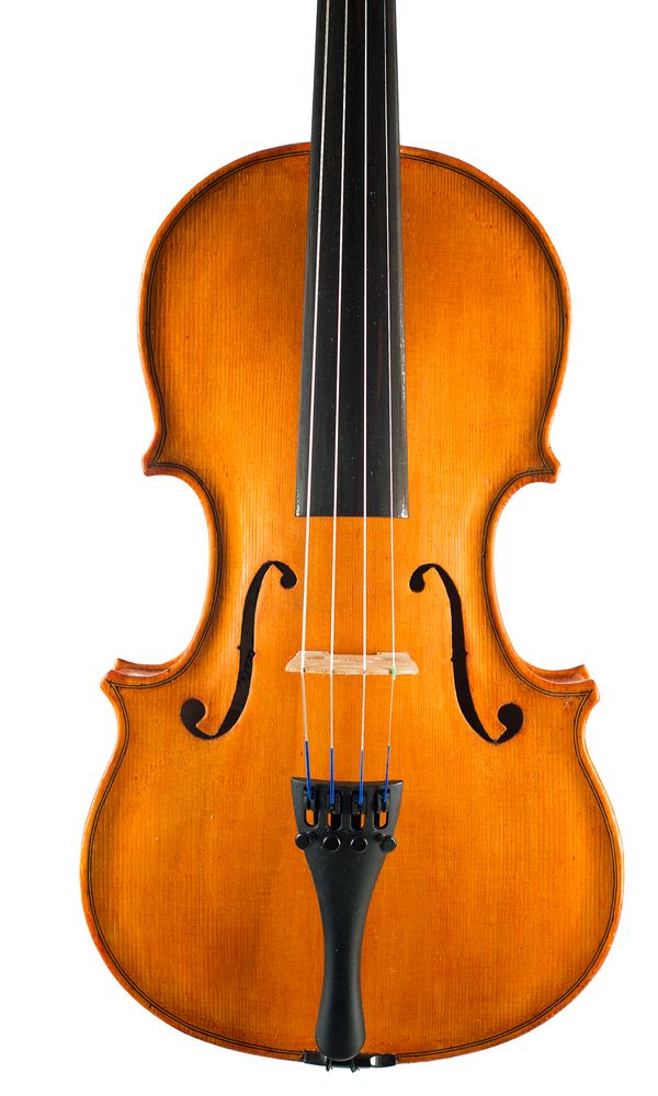 A violin, labelled Derek Steele