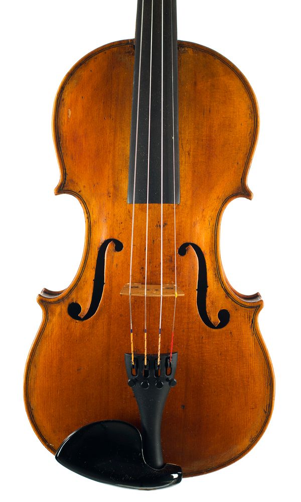 A violin, labelled Joseph Guarnerius