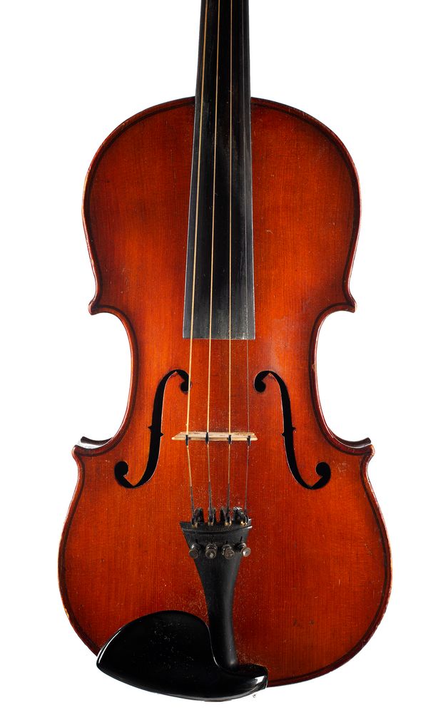 A violin, labelled Copie de Antonius Stradivarius