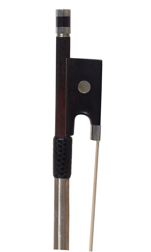 A nickel-mounted violin bow, unstamped