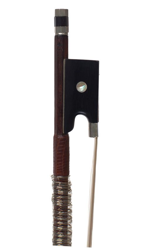 A nickel-mounted violin bow, stamped C. A. Hoyer