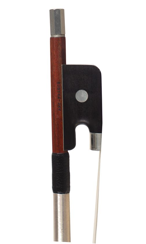 A nickel-mounted cello bow, stamped Ary - France