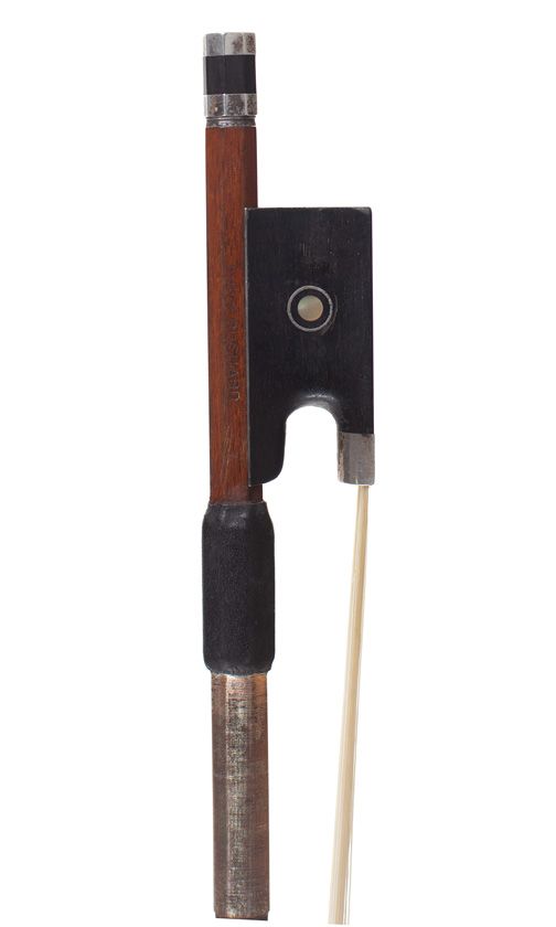 A silver-mounted violin bow, branded Emile Ouchard