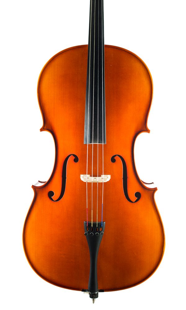 A cello, labelled Michael Poller