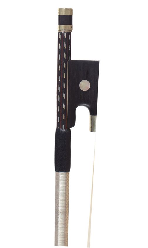 A nickel-mounted violin bow, workshop of Francois Peccatte, Mirecourt, circa 1850