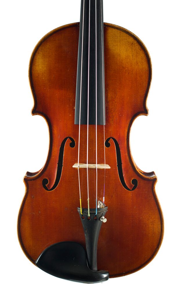 A violin, labelled Mathias Heinicke, Wildstein 1910