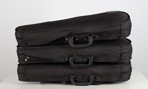 Three black half-size violin cases, branded Gewa